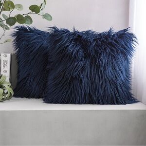 Phantoscope Pack Of 2 Faux Fur Solid Throw Pillow Covers Navy Blue 20 X 20 Navy